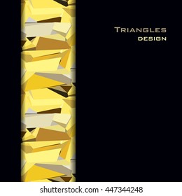 Black gold abstract geometric triangles background. Vertical border stripe design on black backdrop. Illustration stock vector.