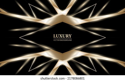 Black and gold abstract luxury background with elegant design elements light effects and rhombus frame. Vector illustration