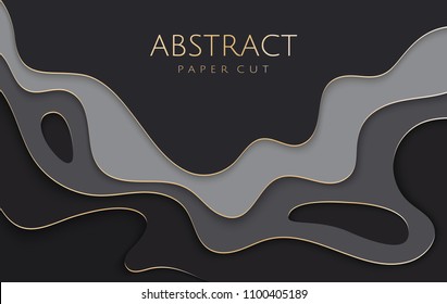 Black and gold abstract paper cut background. Vector template for posters, banners, flyers and presentations.