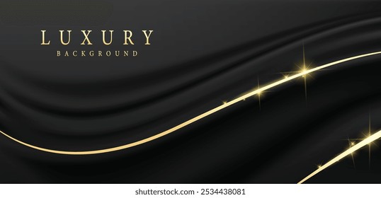 Black and gold Abstract vector background luxury cloth or liquid wave or wavy folds of grunge silk texture satin velvet material stock illustration, Silk, Textile, Backgrounds, Satin