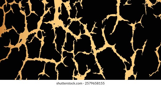 Black and Gold Aesthetic Background. Luxury Kintsugi Pottery Repaired With Gold And Marble Texture. Gold Marbling Texture design. EPS Vector illustration