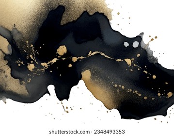 Black, Gold Alcohol Ink Fluid Art. Luxury abstract fluid art painting in alcohol ink technique. Tender and dreamy design. Modern art. Marble texture. Alcohol ink colors translucent.