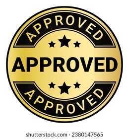 Black and Gold Approved stamp sticker with Stars vector illustration