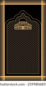 black and gold arabesque mosque prayer rug
