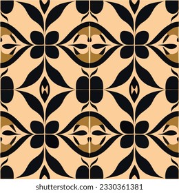 Black and gold art nouveau pattern on beige background, intricate and flowing design reminiscent of the art nouveau.