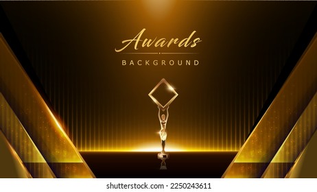 Black and Gold Award Background. Luxury Background. Modern Abstract Template. Side Corner threads background. Triangle golden line luxury background. Birthday vector illustration template. 