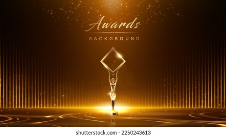 Black and Gold Award Background. Luxury Background. Modern Abstract Template. Straight Upward golden line luxury background. Birthday vector illustration template. LED Motion Visual Content Graphics. 