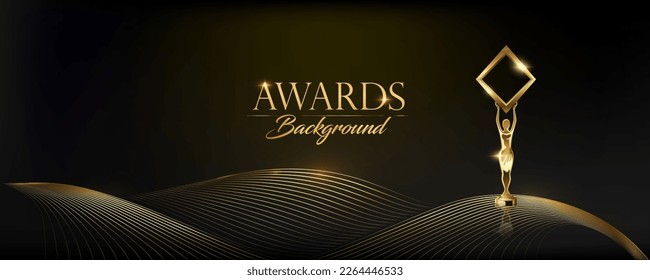 Black and Gold Award Background. Luxury Background. Modern Abstract Background. Thread Lines Effect. Black Gold Abstract Thread Lines Premium Luxury Template. 