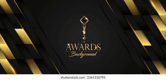 Antecedentes del premio Black and Gold: Una celebración moderna y elegante.  Fondo de Premio Moderno con acentos de oro y negro. Lujosa plantilla de premios en negro y oro para una prestigiosa ceremonia.