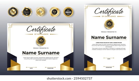 Black Gold Award Certificate Authorization Certificate template. vector