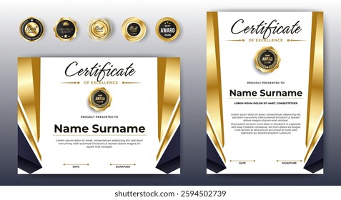 Black Gold Award Certificate Authorization Certificate template. vector