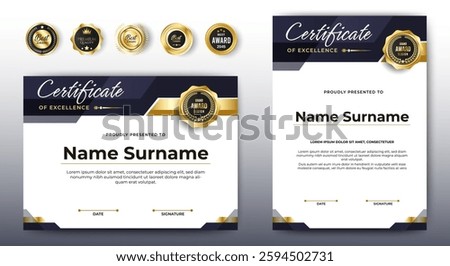 Black Gold Award Certificate Authorization Certificate template. vector