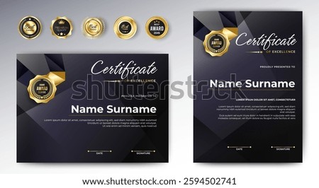 Black Gold Award Certificate Authorization Certificate template. vector