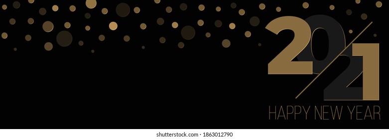 Schwarz-goldener Hintergrund 2021 Jahr mit Konfetti. Horizontale Banner, Poster, Header-Website, Vektorgrafik