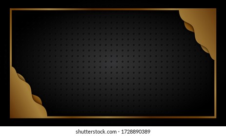 Fondo negro y dorado formas geométricas abstractas de diseño de lujo papel tapiz.Lámpara brillante futurista metálica de capa realista.Plantilla de diseño de portada.