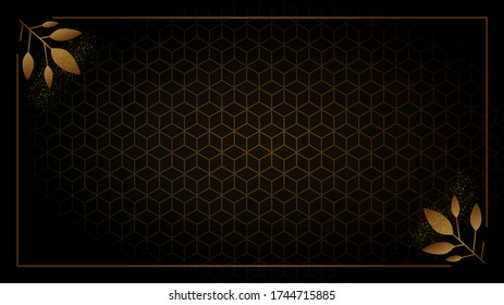 Fondo negro y dorado formas geométricas abstractas de diseño de lujo papel tapiz.Lámpara brillante futurista metálica de capa realista.Plantilla de diseño de portada.