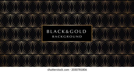 Black and gold background. Abstract luxury background with gold geometric pattern on a black background for your design. Modern design of sites, posters, banners, postcards, printing, EPS10 vector
