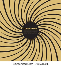 Black and gold background with abstract spiral element. Vector illustration