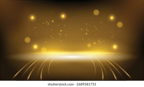 Fondo negro y oro abstracto Sala de escenario Formas geométricas Fondo de pantalla de diseño de lujo. Capa realista elegante futurista luz brillante. Plantilla de diseño de cubierta.
