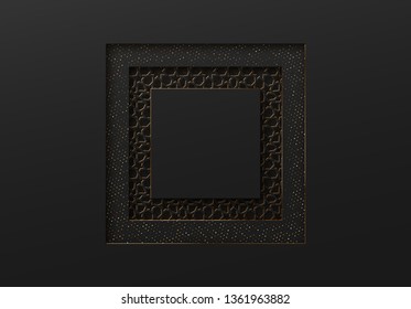 Black and gold background with geometric texture tunnel style cut out paper embossing pattern