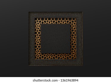 Black and gold background with geometric texture tunnel style cut out paper embossing pattern
