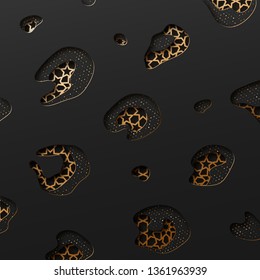 Black and gold background with geometric texture tunnel style cut out paper embossing pattern