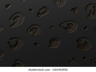 Black and gold background with geometric texture tunnel style cut out paper embossing pattern