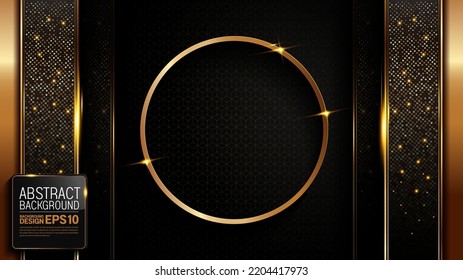 black gold background with golden circle in the center of the picture,  luxury image abstract, overlap layer shadow gradients space composition, 3840 x 2160 monitor size for banner, template design