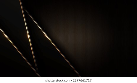 black gold background, golden light luxury image abstract, straight lines overlap layer shadow gradients space composition for banner, flyer cover layout, website template design