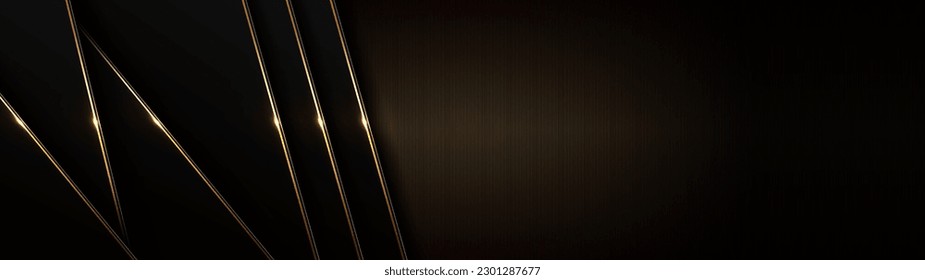 black gold background, golden light luxury image abstract, straight lines overlap layer shadow gradients space composition for banner, flyer cover layout, website template design