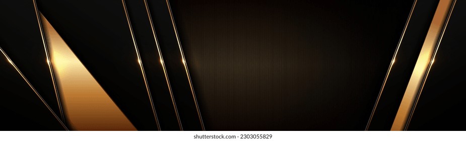black gold background, golden light luxury image abstract, straight lines overlap layer shadow gradients space composition for banner, flyer cover layout, website template design