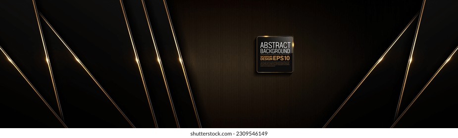 black gold background, golden light luxury image abstract, straight lines overlap layer shadow gradients space composition for banner, flyer cover layout, website template design