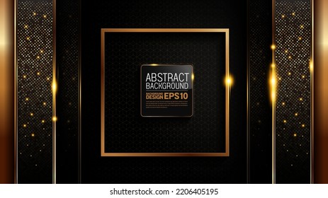 black gold background with golden square in the center of the picture,  luxury image abstract, overlap layer shadow gradients space composition, 3840 x 2160 monitor size for banner, template design