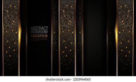 black gold background, luxury image abstract, straight lines overlap layer shadow gradients space composition, 3840 x 2160 monitor size for banner, flyer cover layout, template design