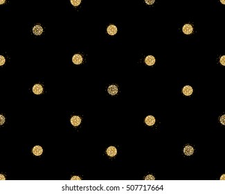 Black and gold background with shiny glitter dots decoration. Seamless pattern. Great for christmas and birthday cards, celebration posters, wedding invitations. EPS10 vector illustration.
