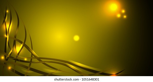 Black gold for a background with smooth lines and lights. Lights and iridescent gold lines on a black background for the decoration of beautiful frames and banners.