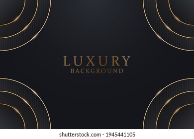 Black and gold background template. Abstract dark texture background with golden decorations. Vector illustration.