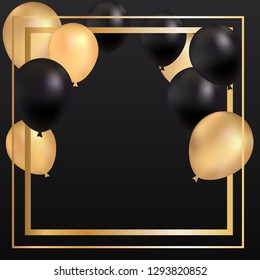 Black and gold balloon, ar deco background. Vector illustration.