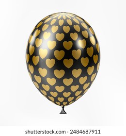 Black Gold balloon. Luxury realistic balloons. 3D glossy heart pattern. Christmas party, Black Friday, birthday and anniversary decoration. Celebration vector design element.