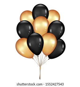 Black and gold Balloons Bunch Set Isolated on White Background. Elements for Black Friday Sale Poster. Realistic Vector illustration.