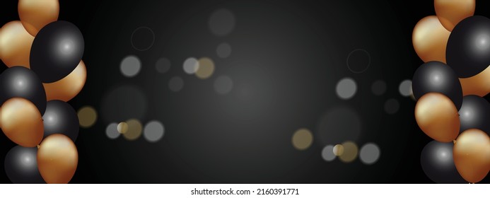 Black and gold balloons, a modern vector for a banner or a greeting on a dark background