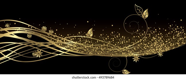 Black and gold banner full vector elements