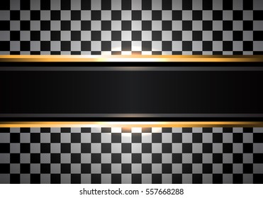 Black gold banner on checkered pattern background design for racing sport vector illustration.