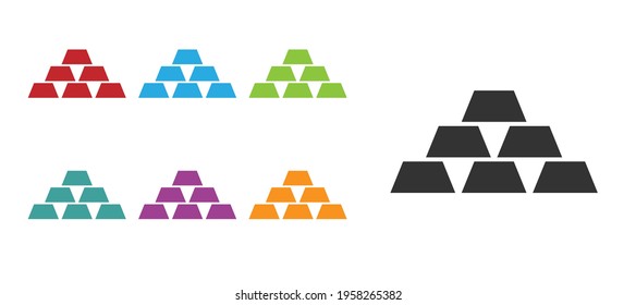 Icono de barras de oro negro aislado en fondo blanco. Concepto de negocio bancario. Indique los iconos en colores. Ilustración vectorial