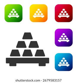 Black Gold bars icon isolated on white background. Banking business concept. Set icons in color square buttons. Vector