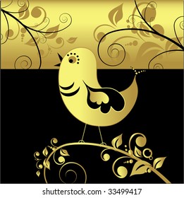Black and gold bird, vector