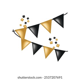 black and gold birthday bunting isolated