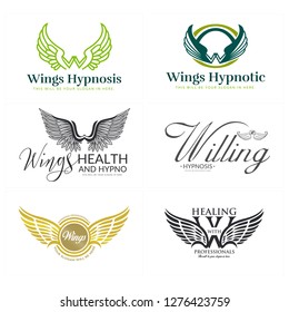 black gold brown green white oval circle wings badge modern logo vector template suitable for health design simple and luxury