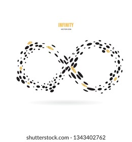 Black and gold brush stroke infinity, moebius vector symbol, logo or limitless sign isolated on white background. Creative infinite or eternity endless icon