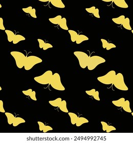 Diseño de patrón sin costura de mariposa negra y dorada